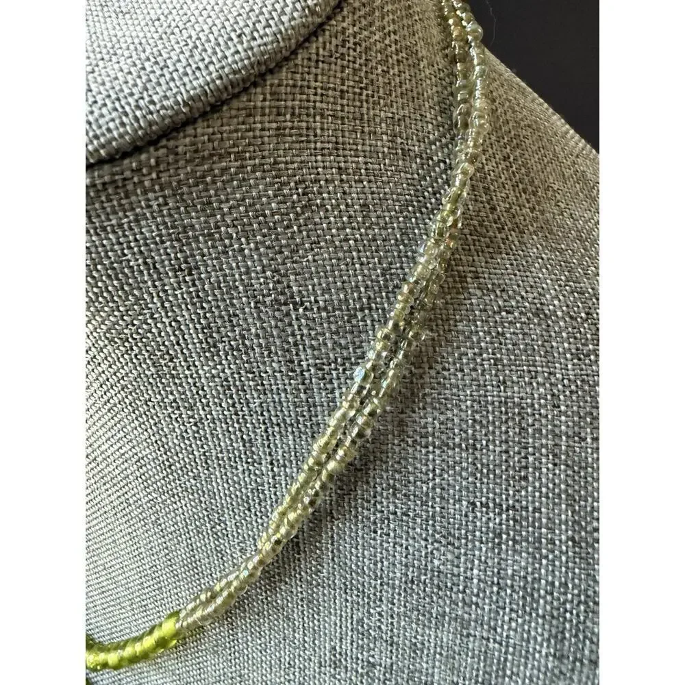 Art Glass Rectangle Wire Wrap Necklace Green Beaded Statement Choker Festival